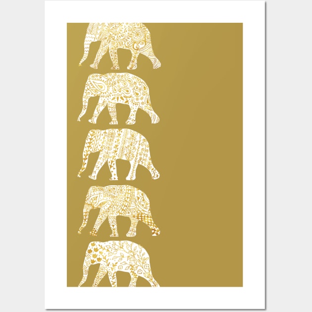 Patterned Elephants(White&Gold) Wall Art by kanikamathurdesign